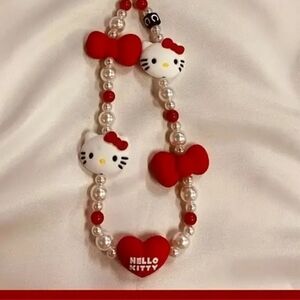 Sanrio Hello Kitty Red and White Beaded Phone Charm
